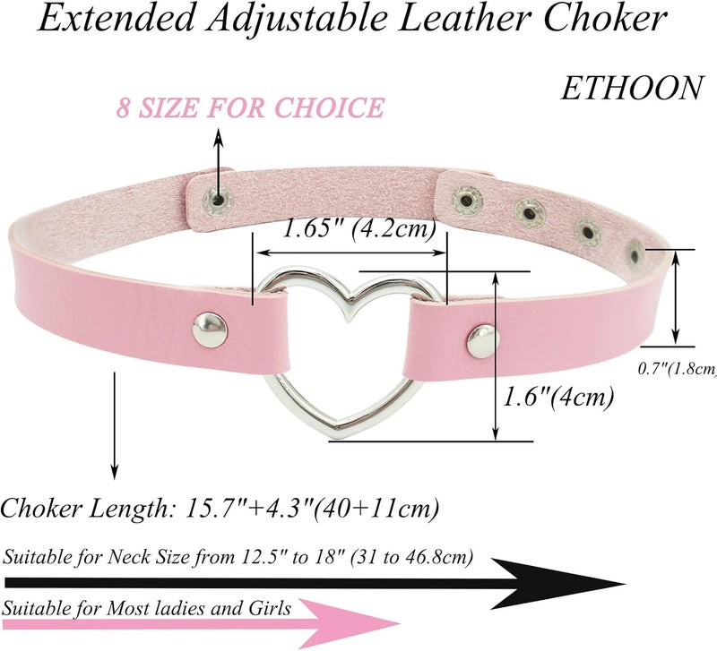 ETHOON Love Heart Adjustable Leather Choker Punk PU Necklace Goth Choker Soft Collar Chain for Women - Image 2